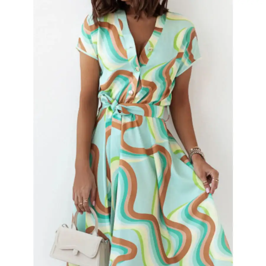 Button Front Midi Dress with Belt