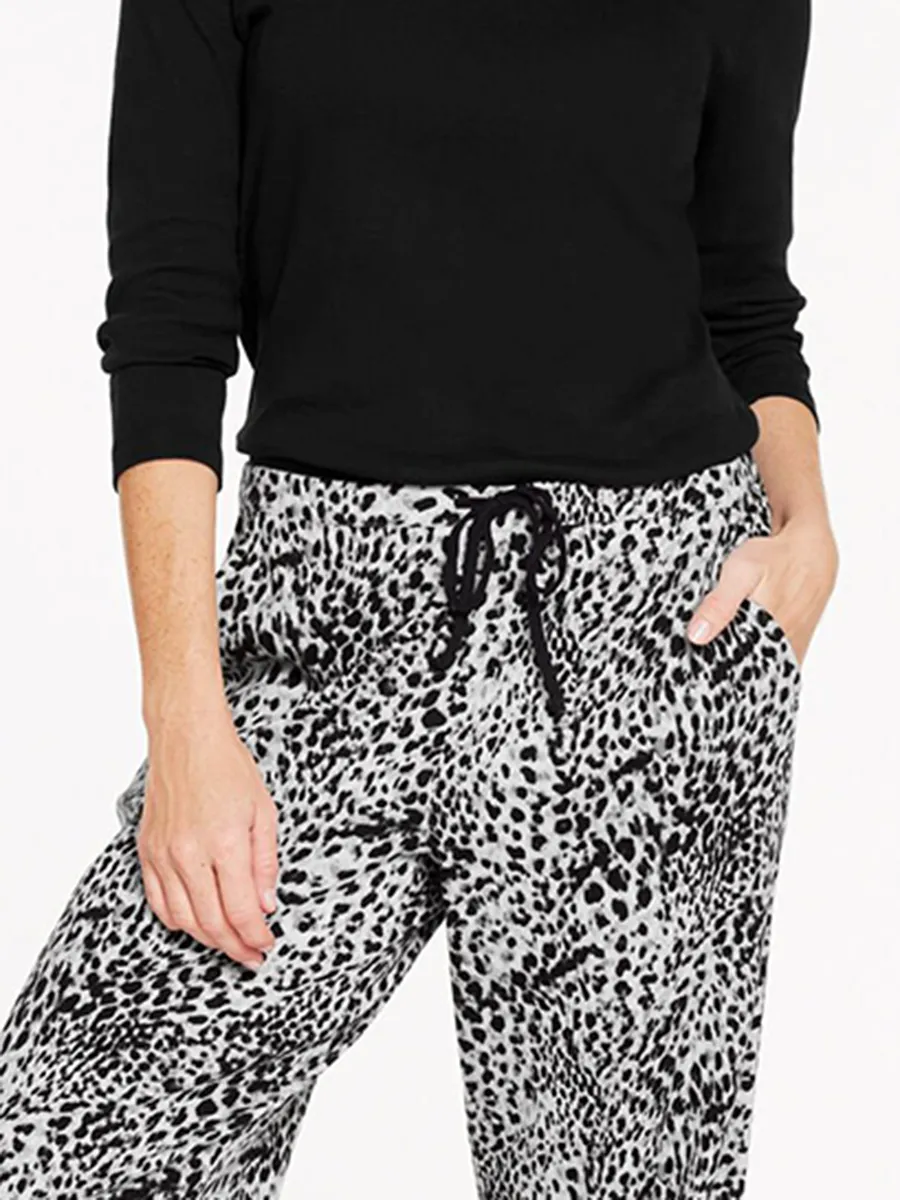 Women'S Black & White Leopard Print Loungewear Set