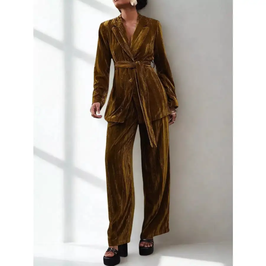 Velvet Lapel Collar Blazer and Pants Set