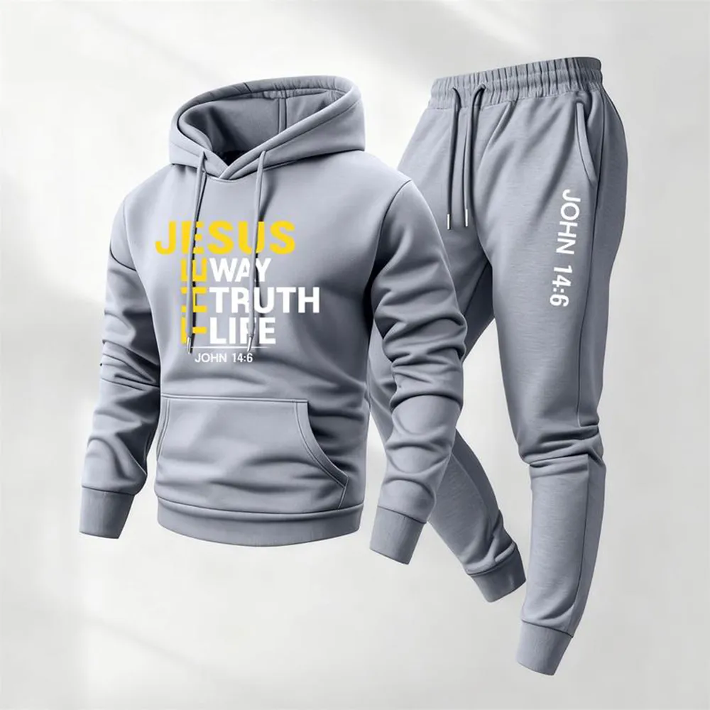 Men's Jesus Letter Printed Hoodie and Sweatpants Set