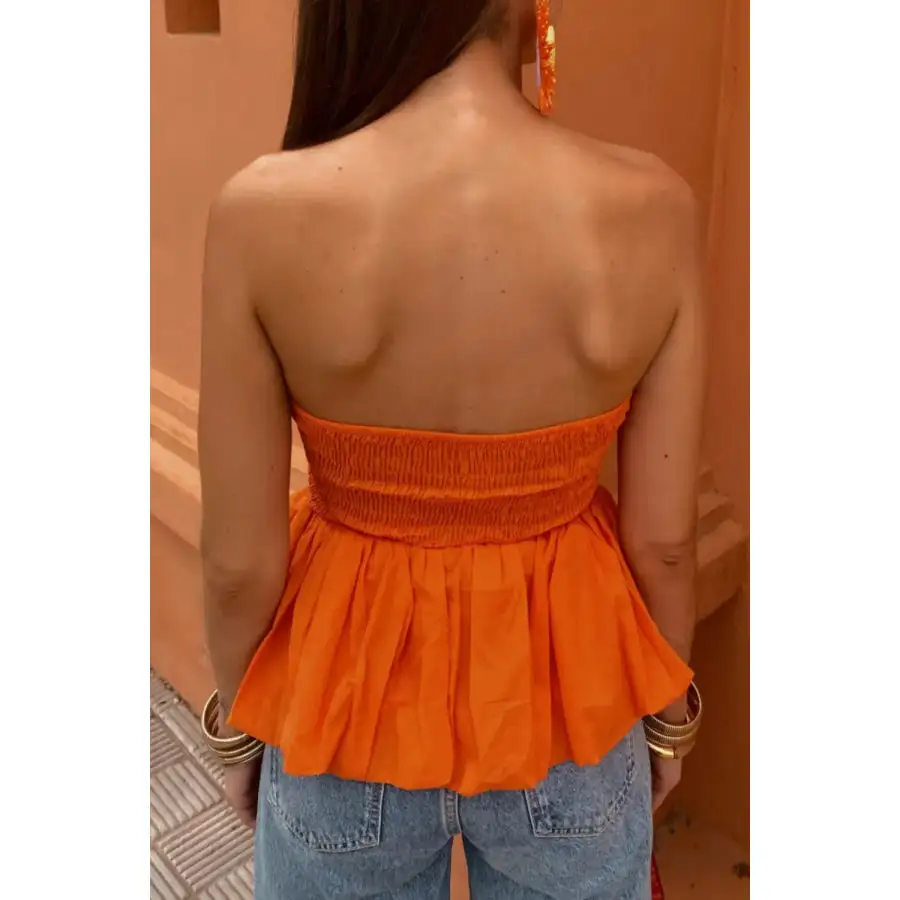 Smocked Back Bubble Hem Tube Top