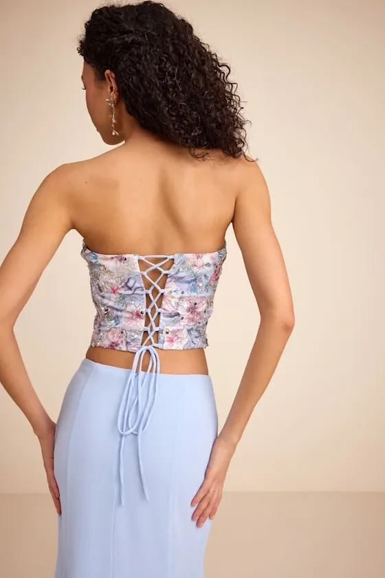 Jenna Light Blue Embroidered Strapless Two-Piece Maxi Dress