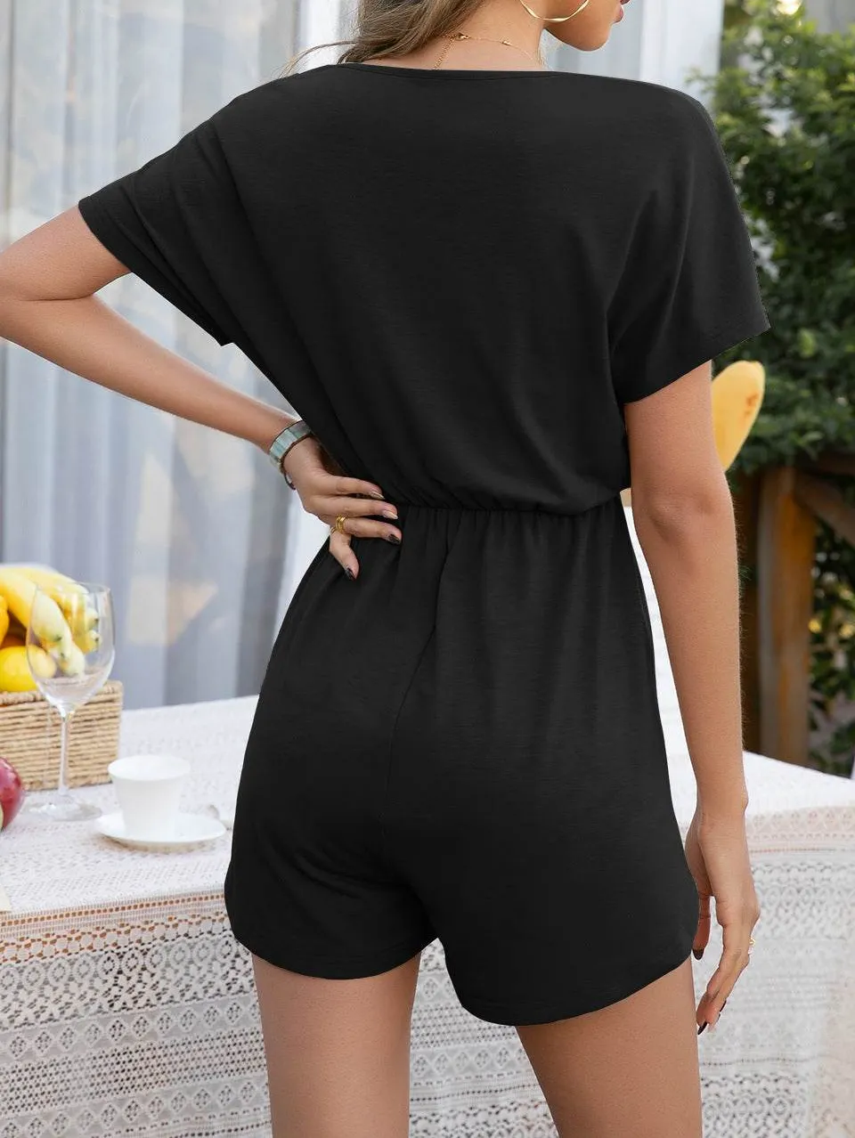 Button Detail Short Sleeve Romper