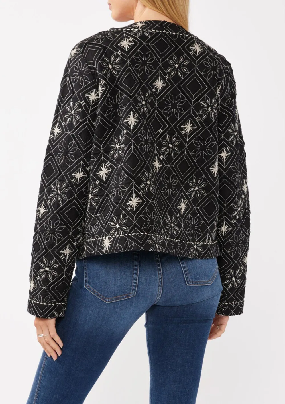 Embroidered Open Front Cropped Jacket