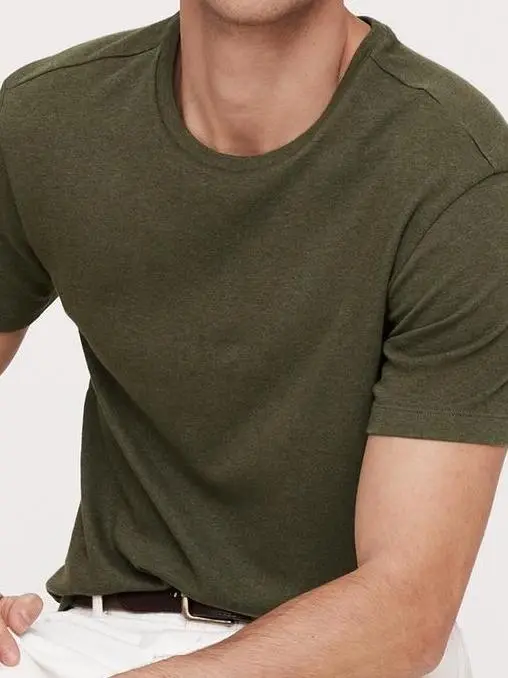 Men's Olive Green Simple Cotton Short Sleeve