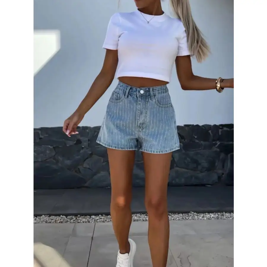 High Waist Wash Denim Shorts