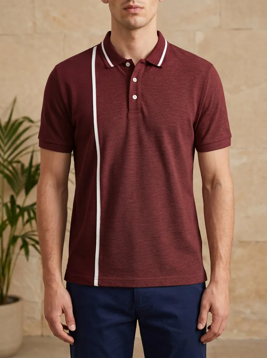 Men's Knit Ribbed Textured Vertical-Stripe Colorblock Contrast-Panel Polo Shirt