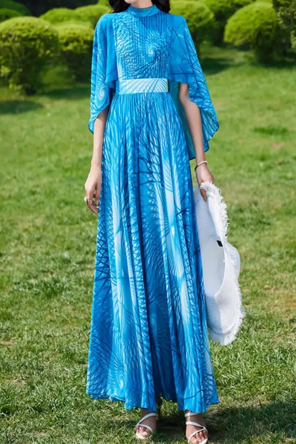 Printed Chiffon Fit And Flare Swing Maxi Dress