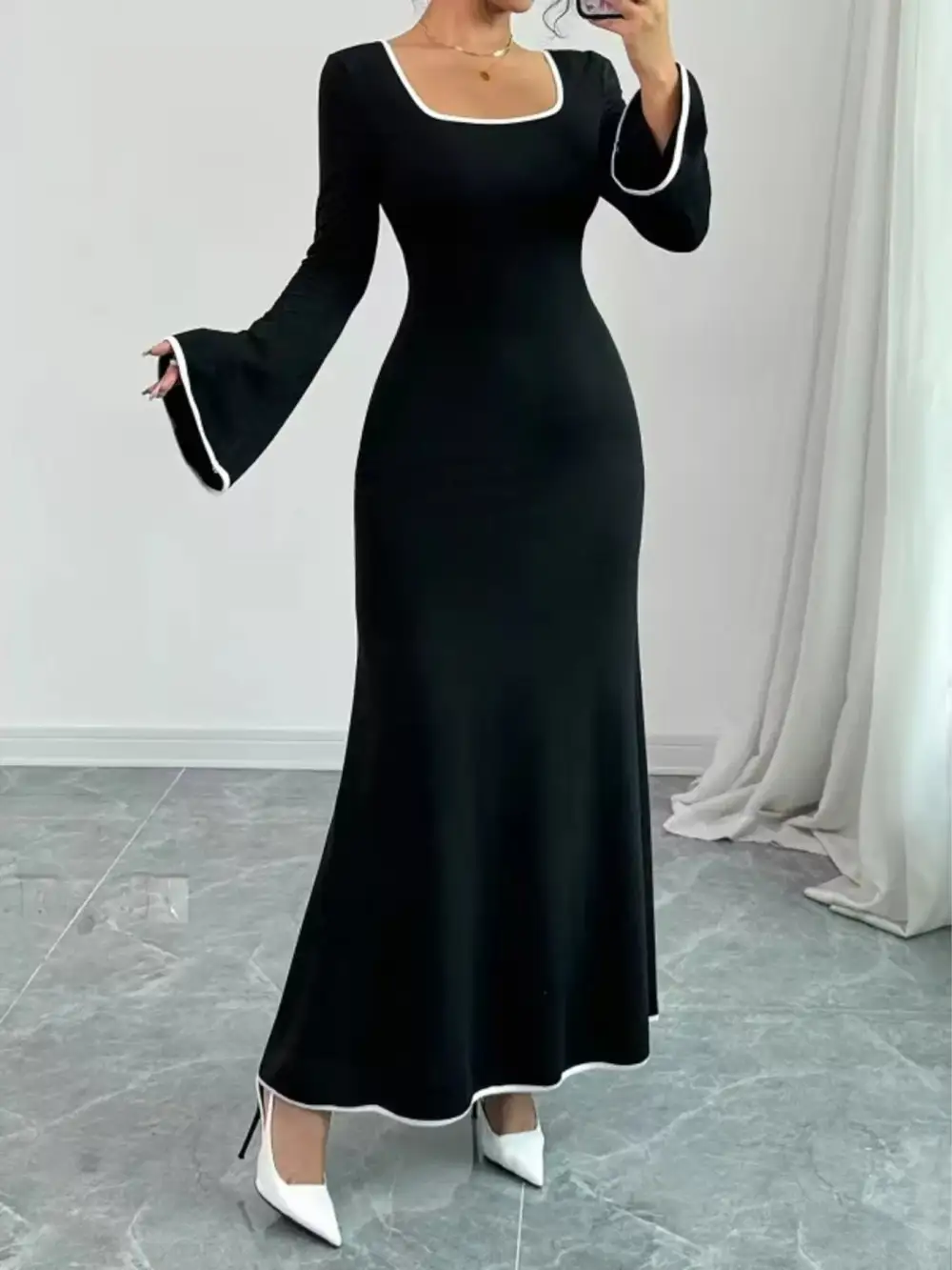 Square Neck Flared Maxi Dress
