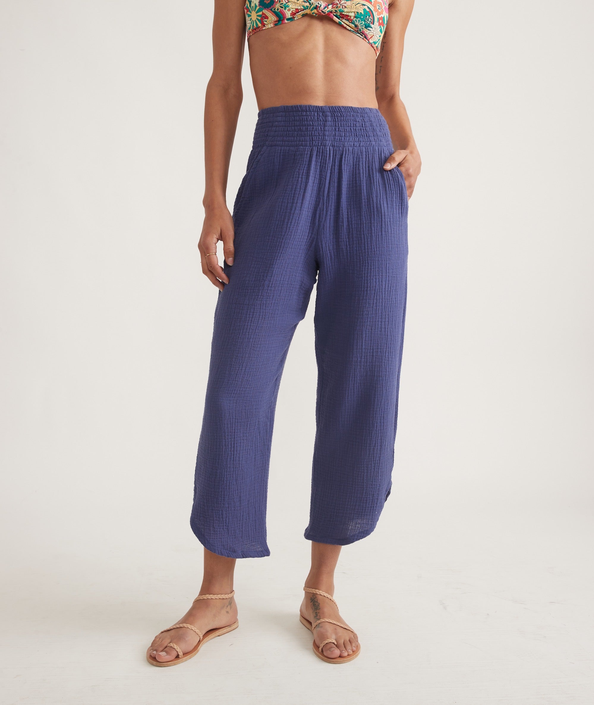 Navy Blue Double Cloth Wide Pants