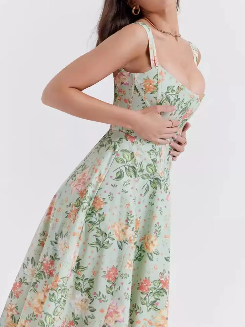 Floral Print Midi Dress With Slit