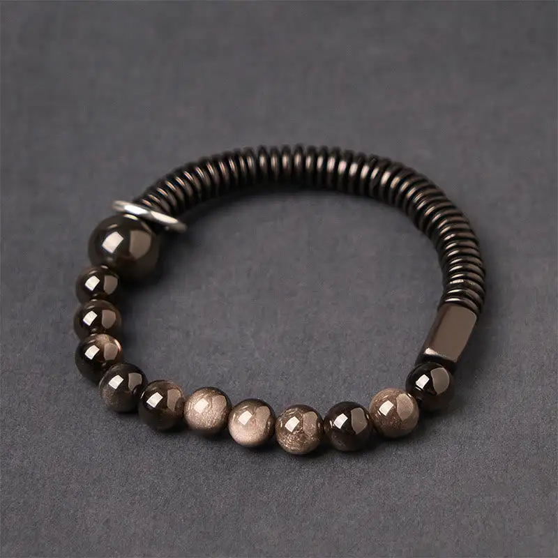 Obsidian Coconut Shell Bracelet