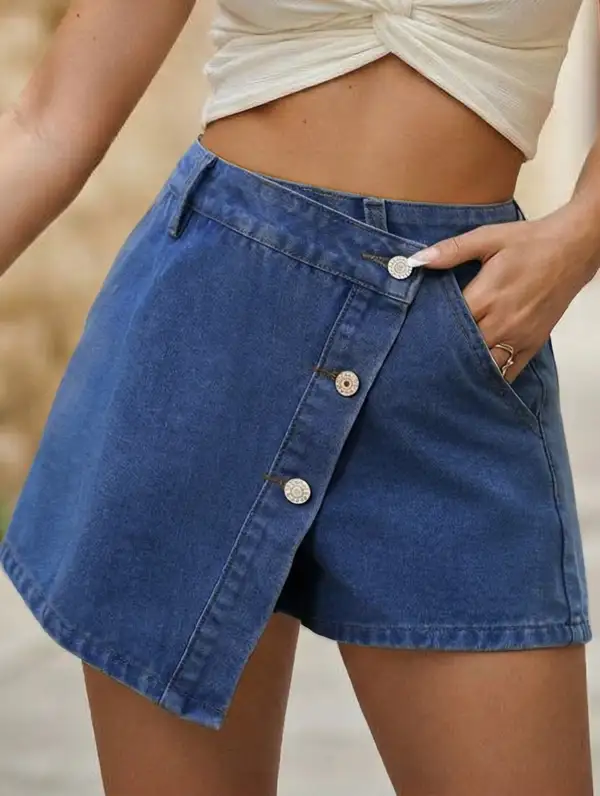 Irregular Button Denim Skort Skirt