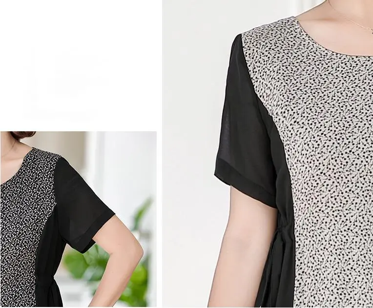 Print Short Sleeve Chiffon Dress