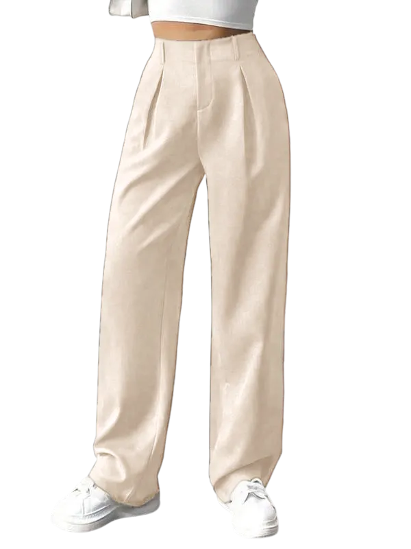 Women's Solid Color Plicated Pocket Wide Leg Pants, Elegant Zipper Fly Trousers for Work Office Business, Ladies Spring & Fall Clothes