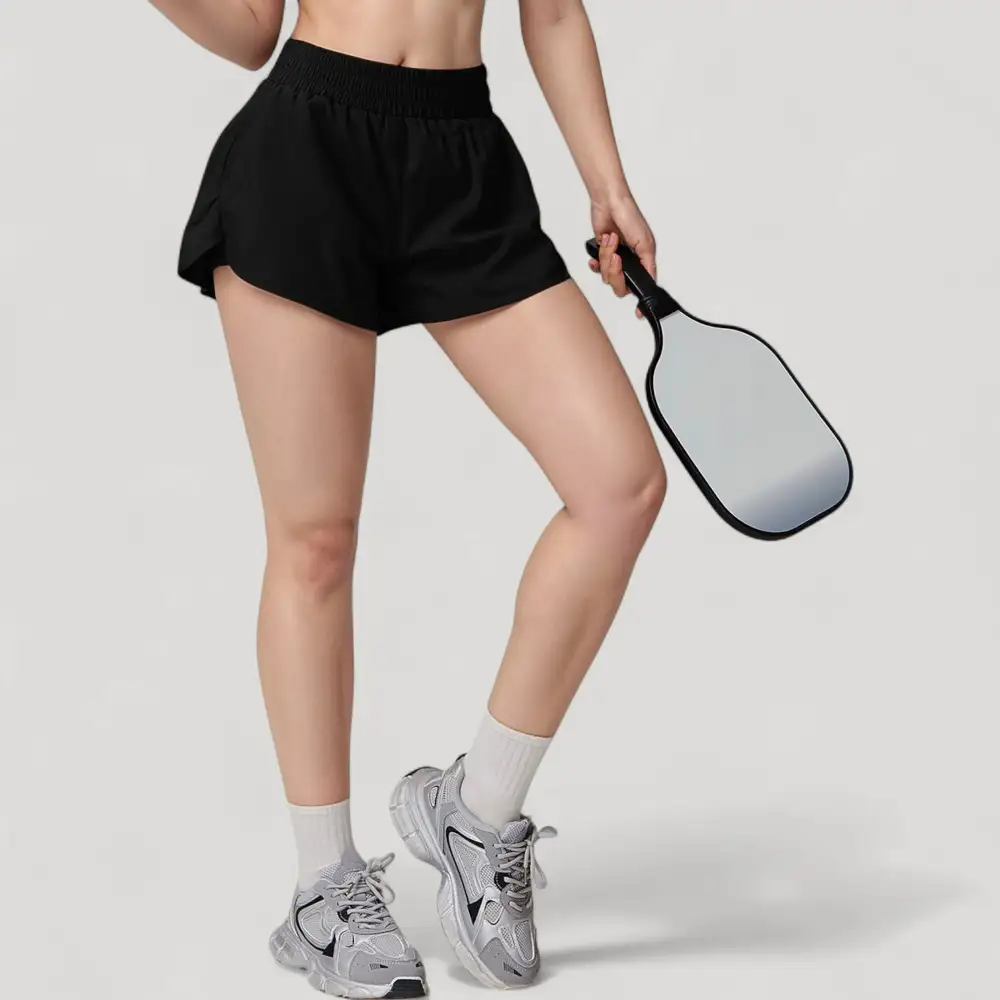High-Waist Elastic-Waist Built-In-Liner Side-Pocket Running Shorts