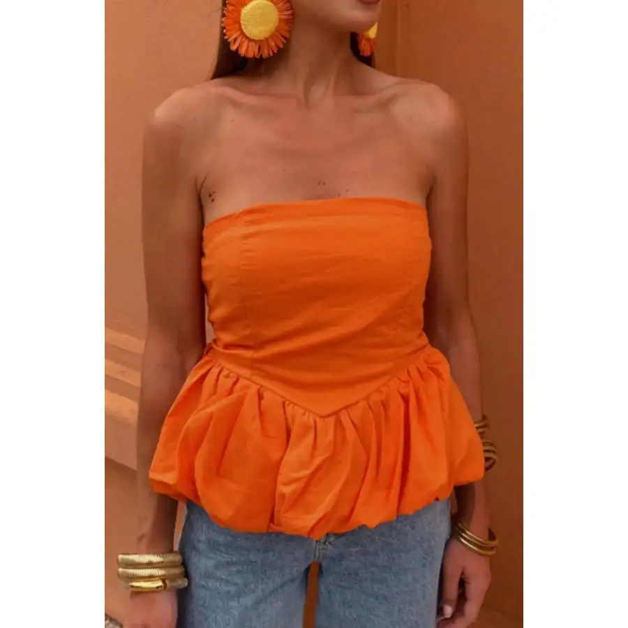 Smocked Back Bubble Hem Tube Top