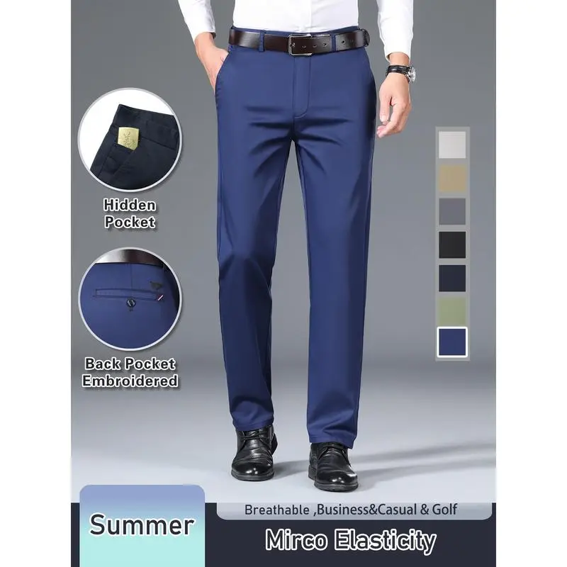 Men's Solid Color Cotton-Blend Casual Dress Pants  Straight Fit · Lightweight · Breathable · Comfortable for Business Commute & Casual Outings