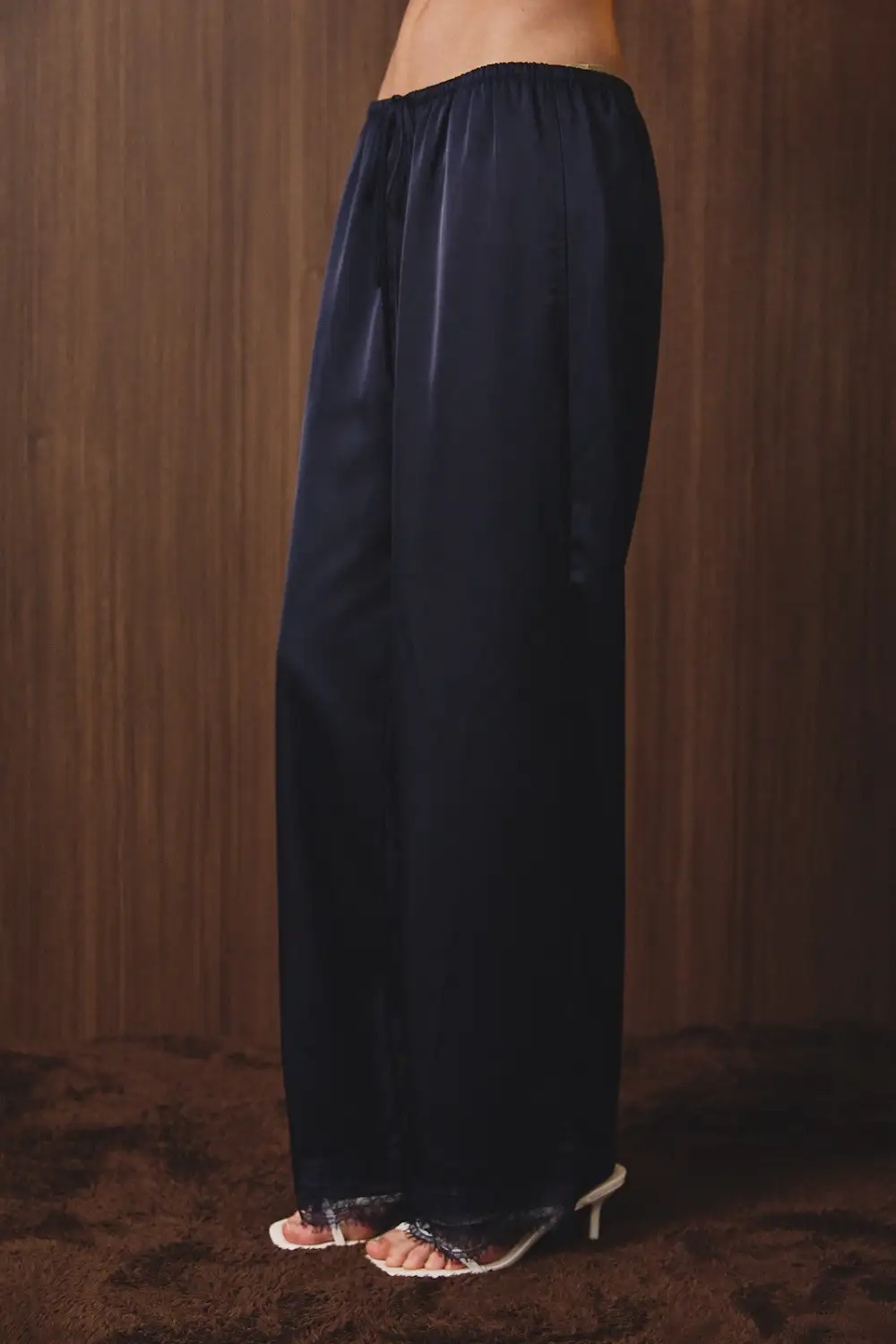 Lace Trim Satin Pants
