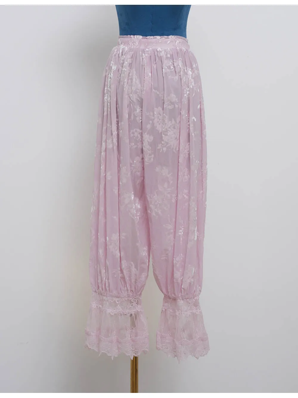 Lace Hem Flocked Elastic Waist Lantern Pants