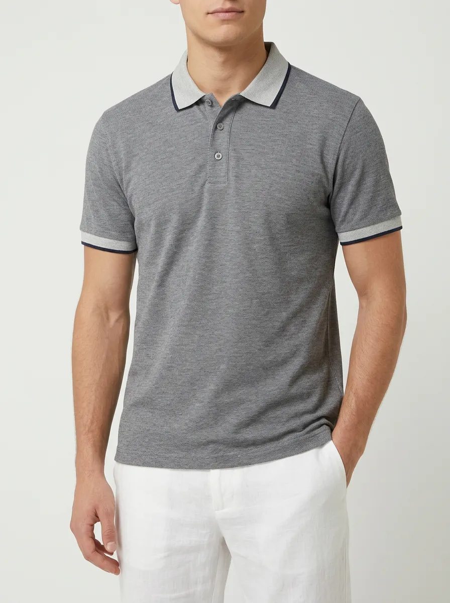 Men's Gray Contrast-Trim Polo Shirt