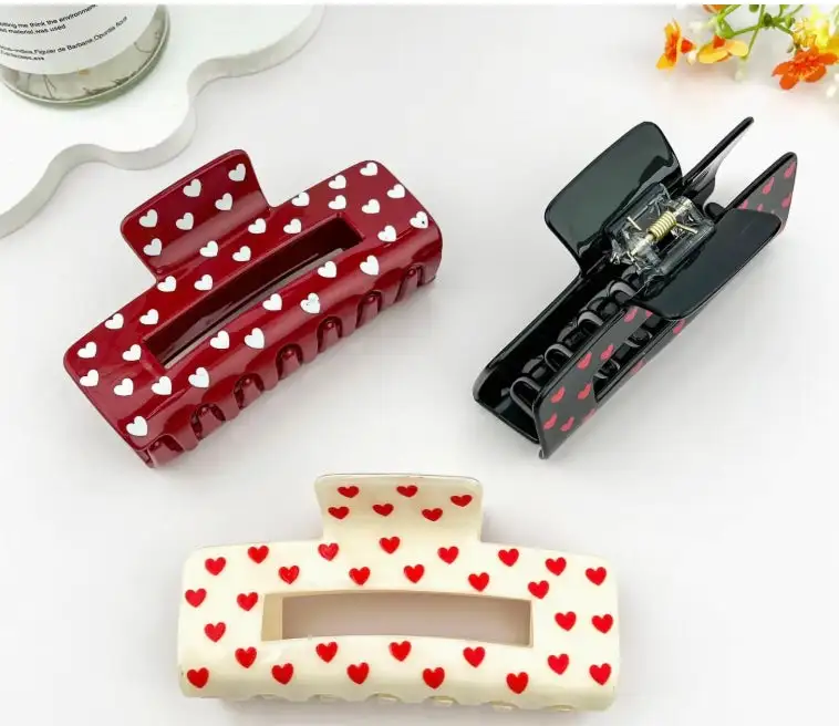 Heart Pattern Rectangular Hair Claw Clip