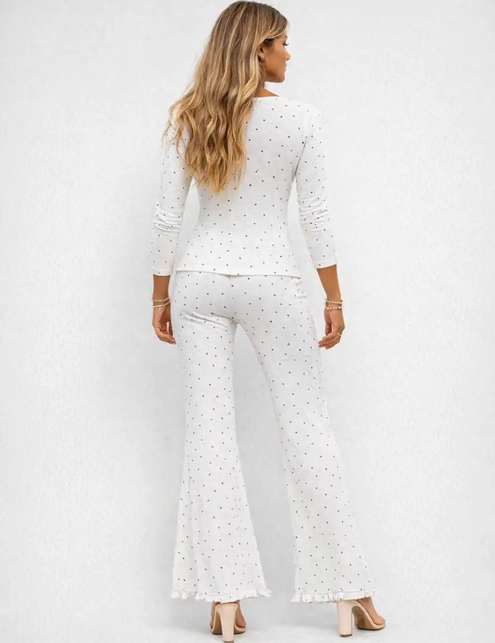 Chic Polka Dot Elastic Waist Flared Leg Pants