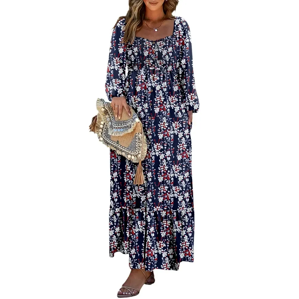 🔥Women's Bohemian FloralLong-Sleeve Dress