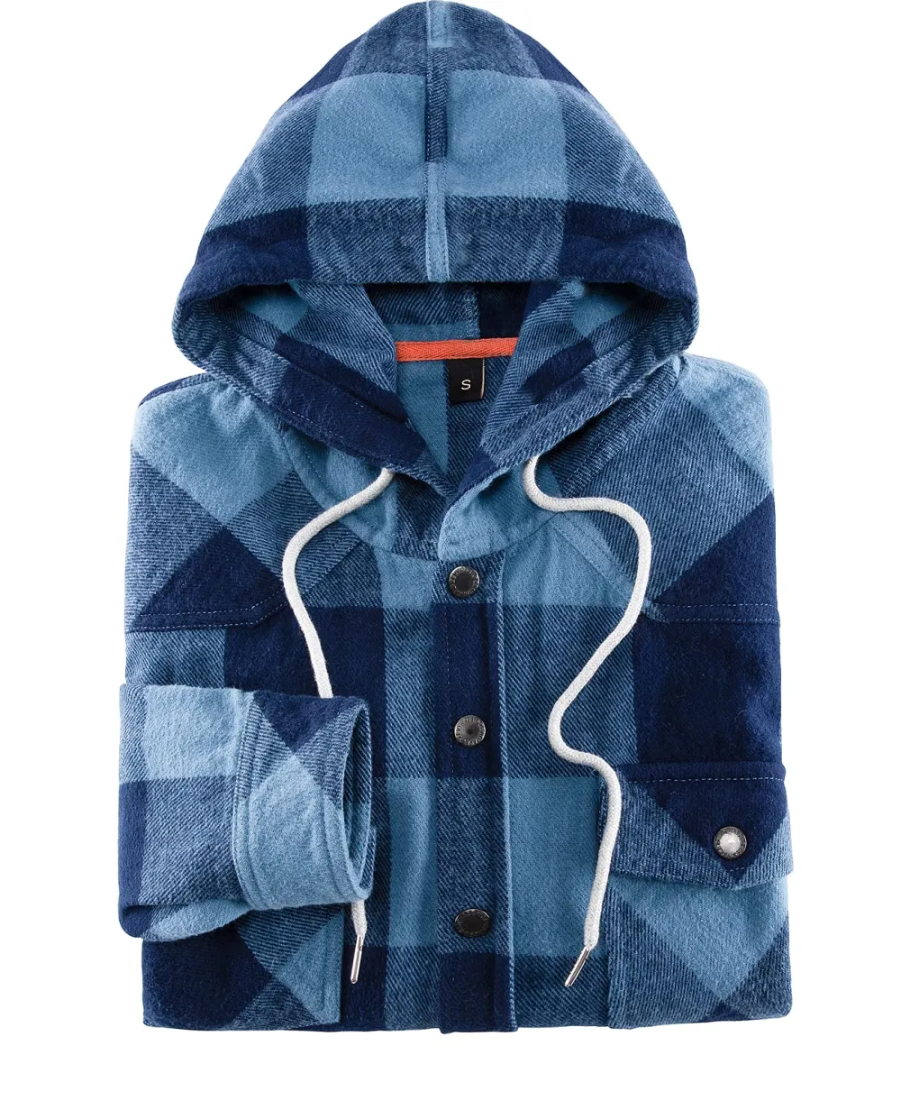 Men's Hooded Plaid Flannel Shirt Jacket with Hand Pockets