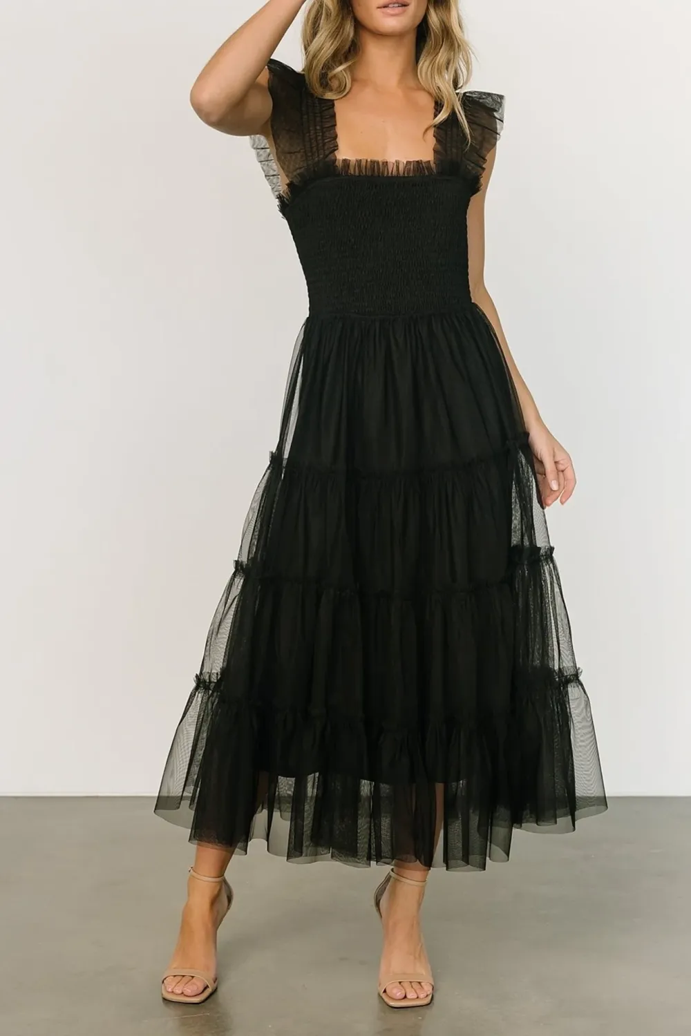 Versatile Fluttering Sleeves Sheer Dress