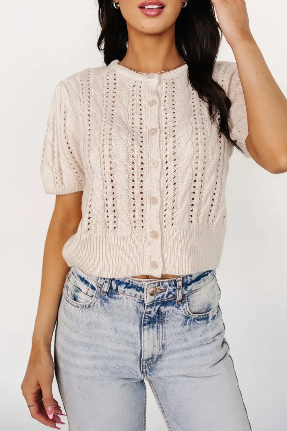 Minimalist Design Sense Hollow Out Cream Shirt