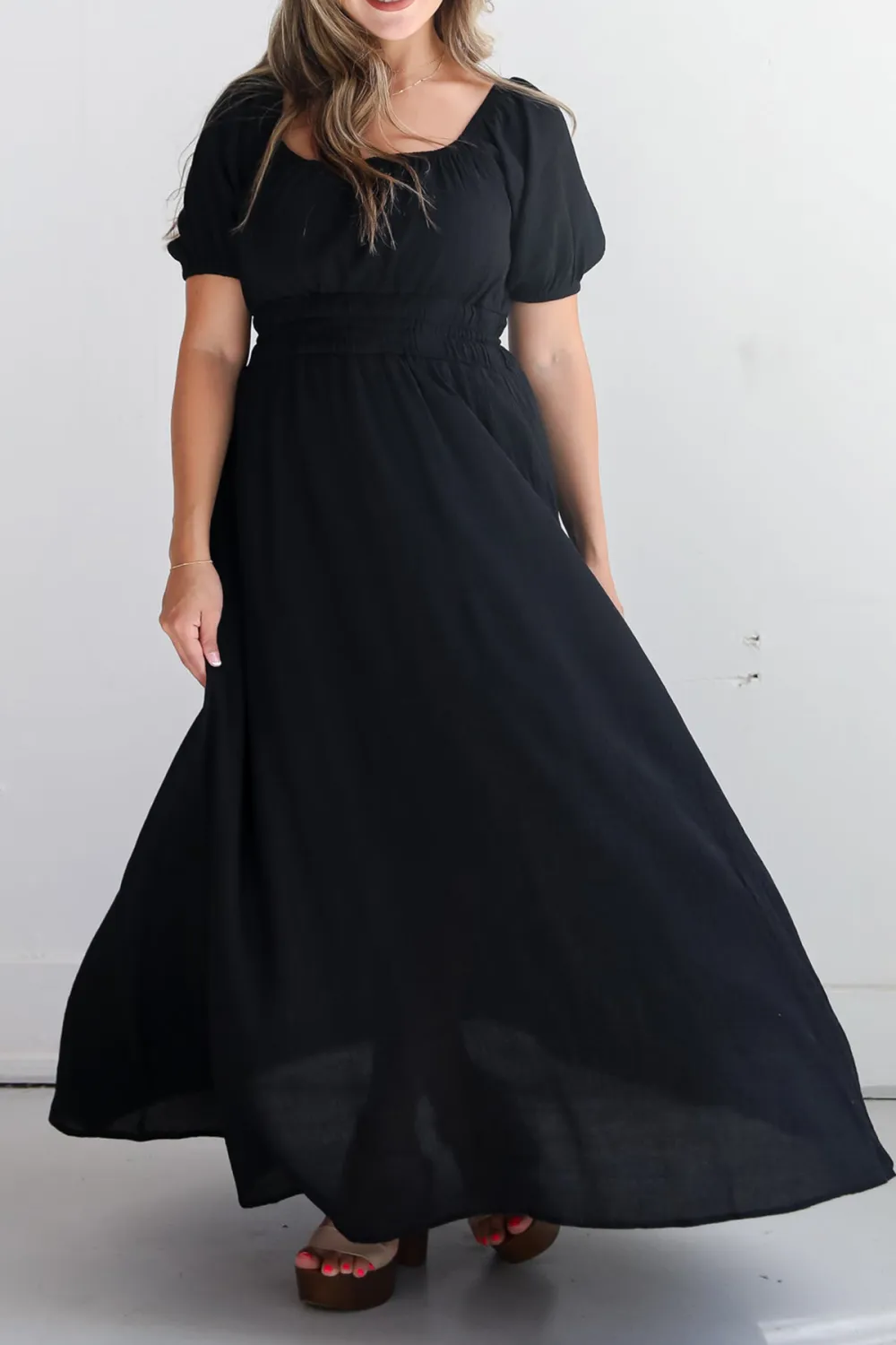 Black Square Collar Maxi Dress