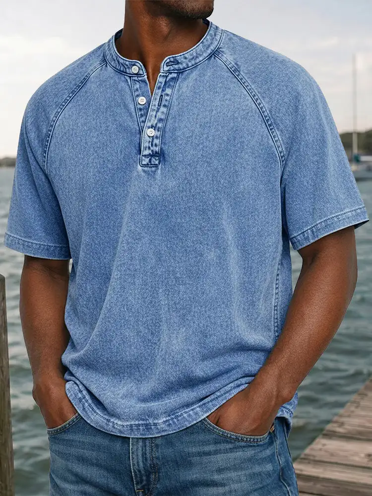 Washed Denim Look Raglan Short Sleeve Tee
