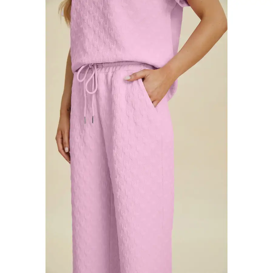 Double Take Texture Round Neck Short Sleeve Top and Pants Set