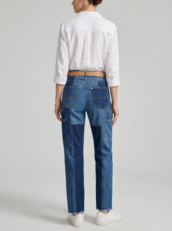Women's Two-Tone Patchwork High-Waisted Denim Jeans