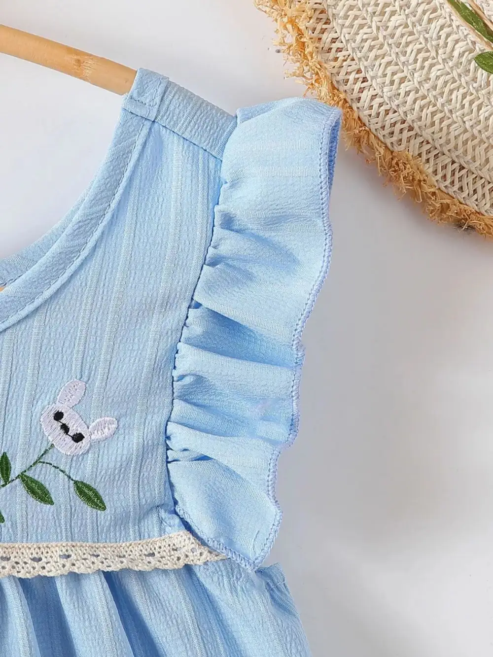 Girls Embroidered Ruffled Hem Dress