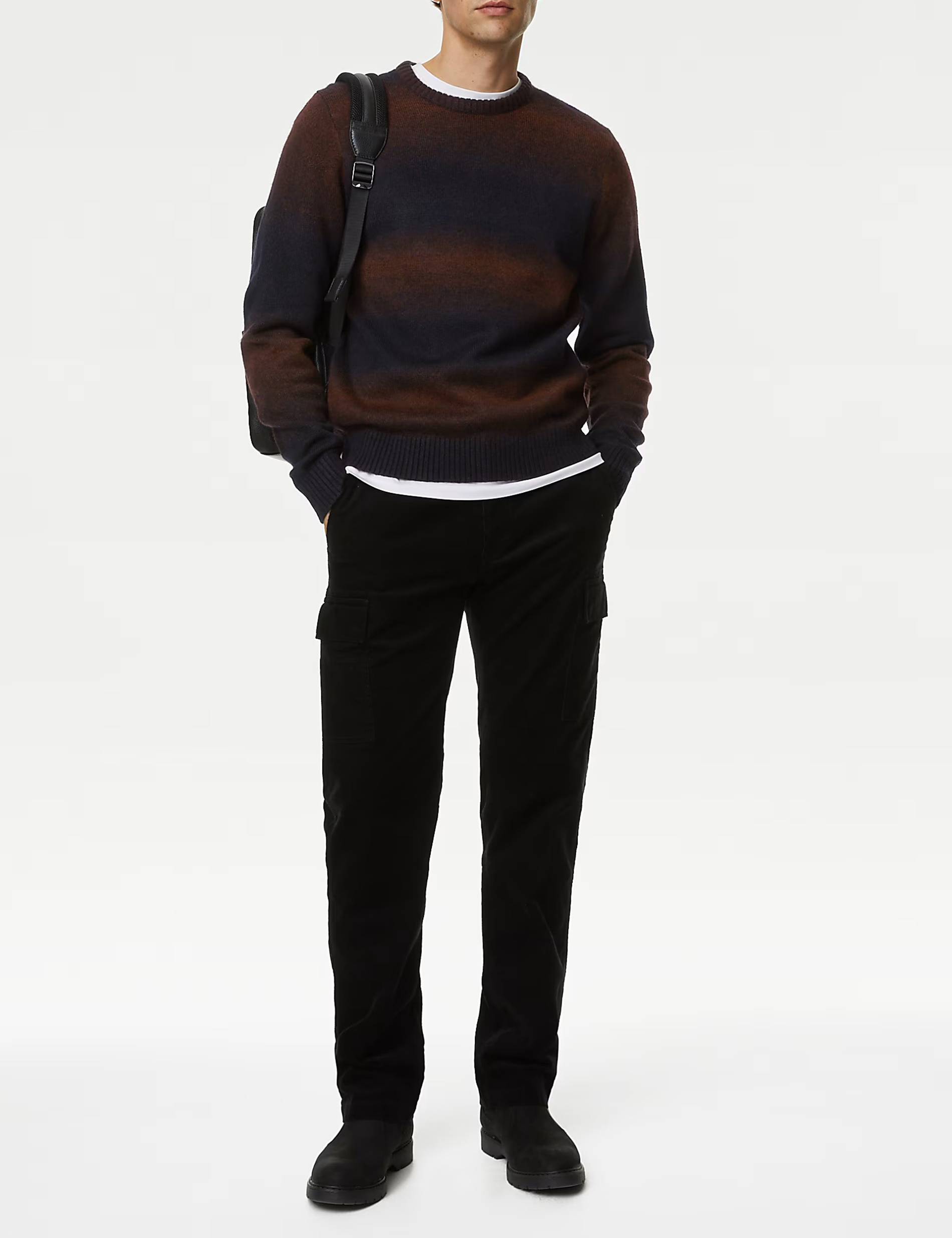 Men's Brown Gradient Striped Crew Neck Jumper