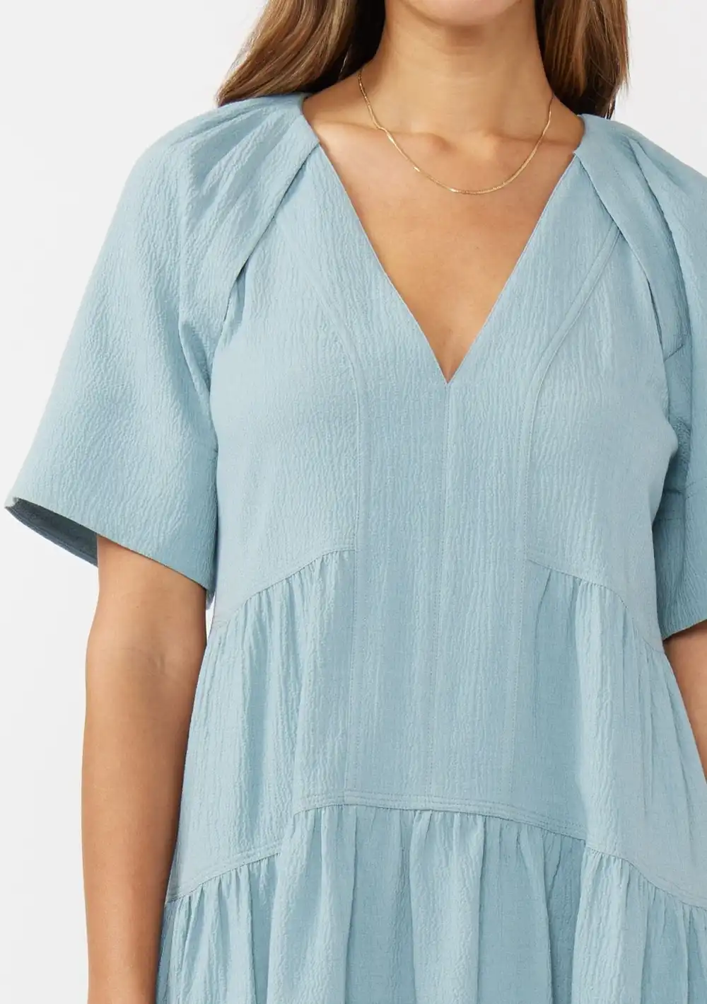 Pocketed V-Neck Half Sleeve Dress