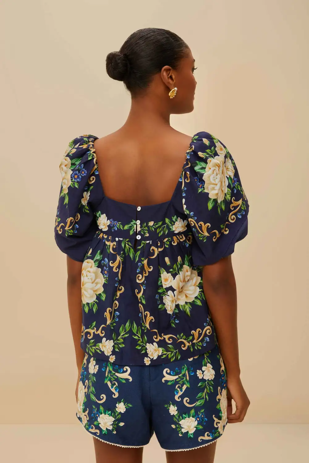 Classic Cotton Short-Sleeve Button-Front Blouse