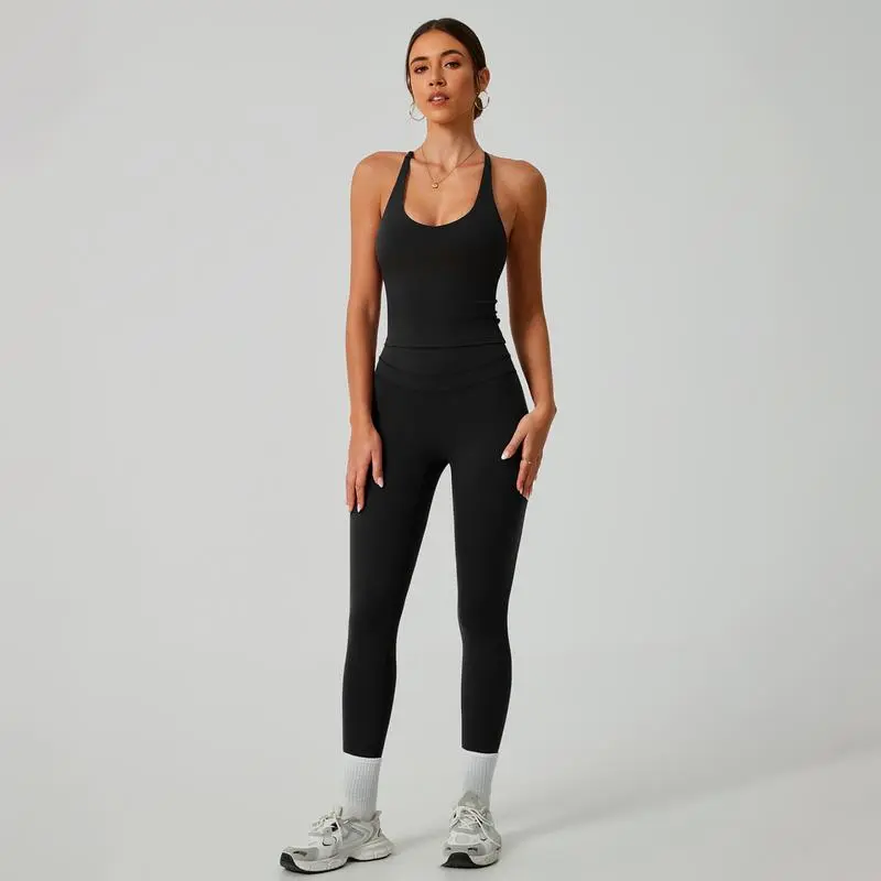 Women’s Crisscross Back Tank & High-Waist Butt-Lift Leggings Set Quick-Dry · Moisture-Wicking · Yoga & Fitness Activewear · Stylish Comfort Fit