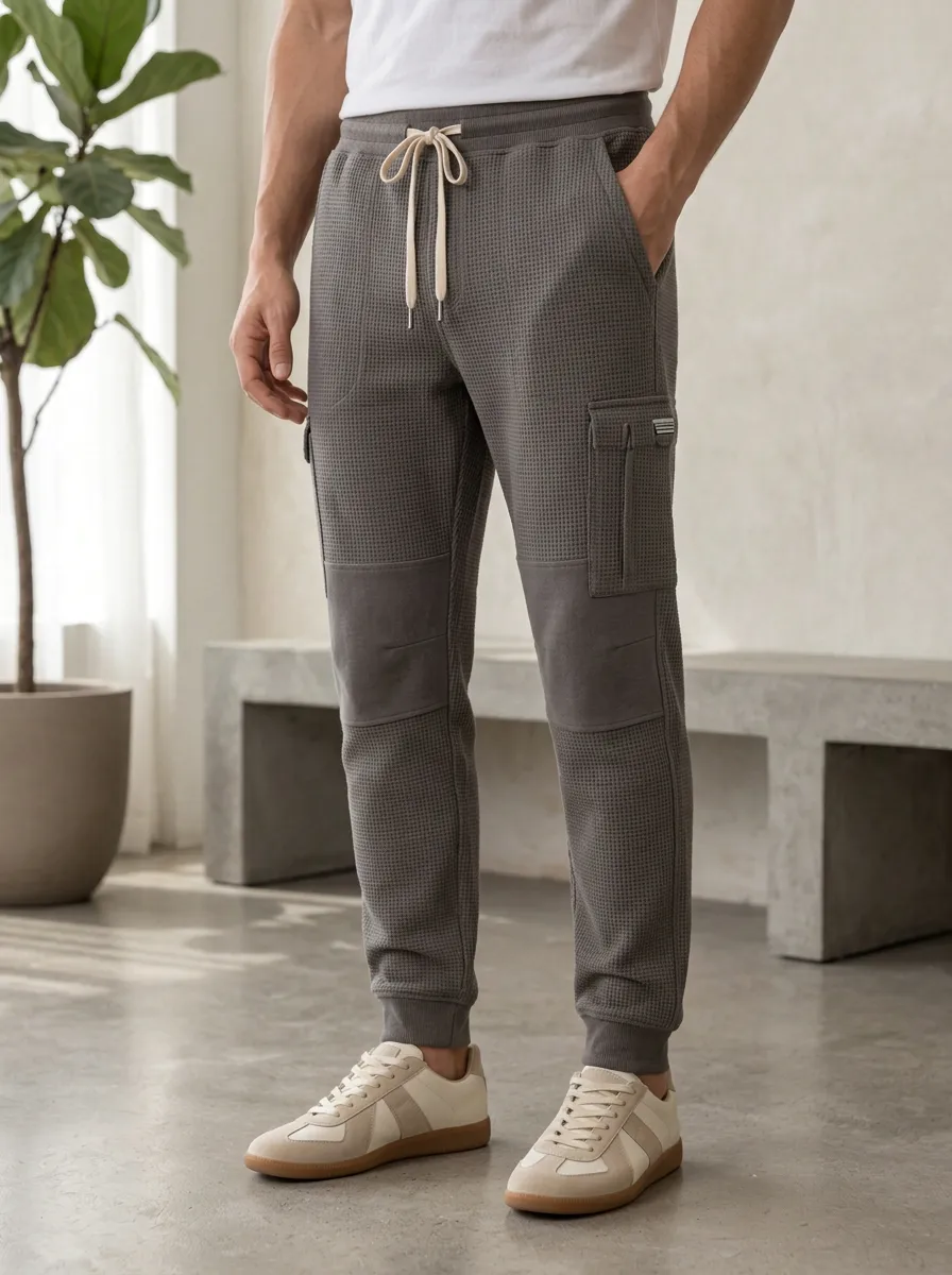 Men's Casual Waffle Knit Cargo Jogger Pants