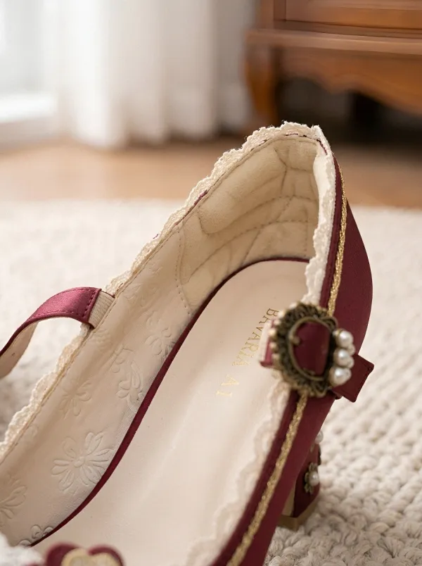 Mary Jane Lace Floral Embroidered Women's Bavarian Occasion Heels