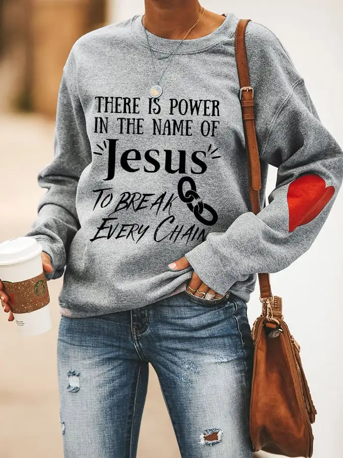 Women's There is Power in the Name of Jesus Casual Letter Print Sweatshirt