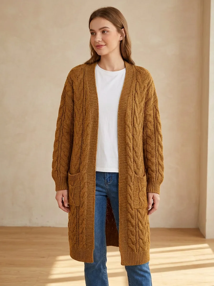 Women's Winter Cable Knit Long Cardigan