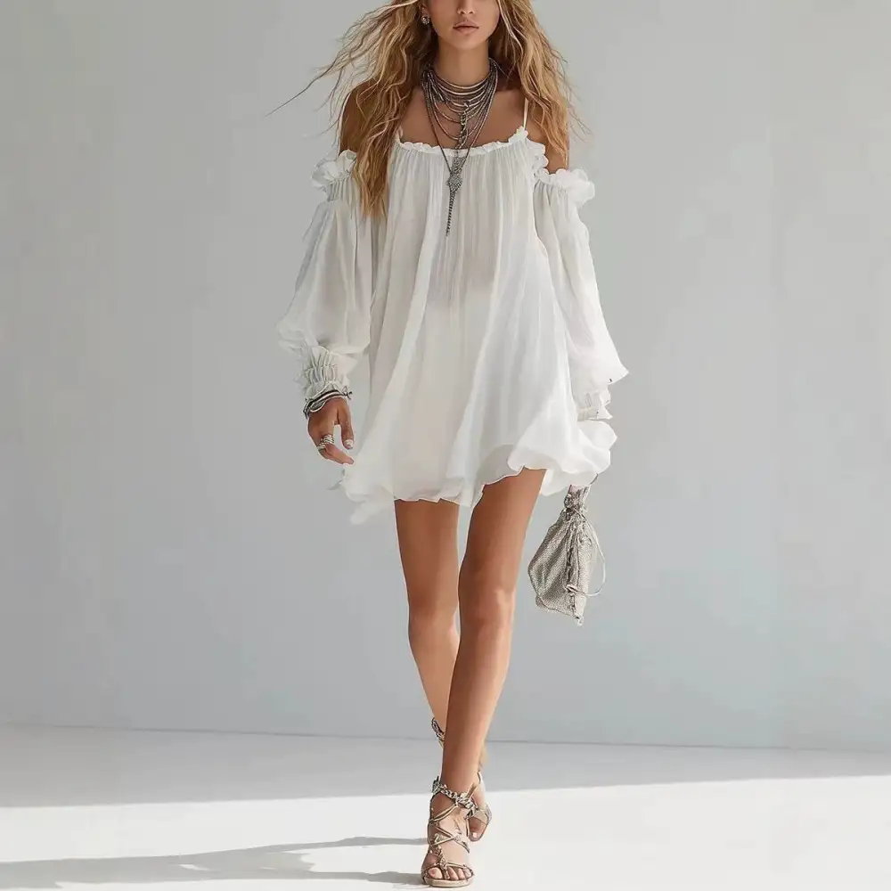 Off Shoulder Chiffon Casual Dress