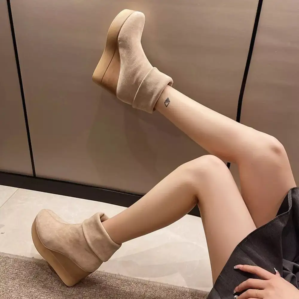 Refined Round Toe Wedge Boots
