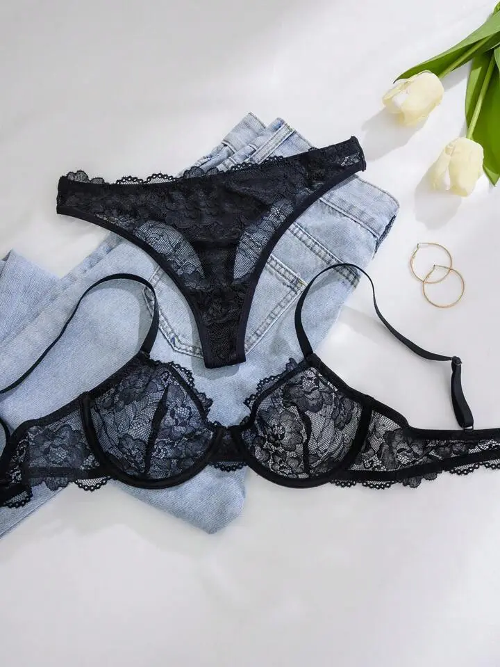 Delicate Lace Sheer Bra And Panty Set