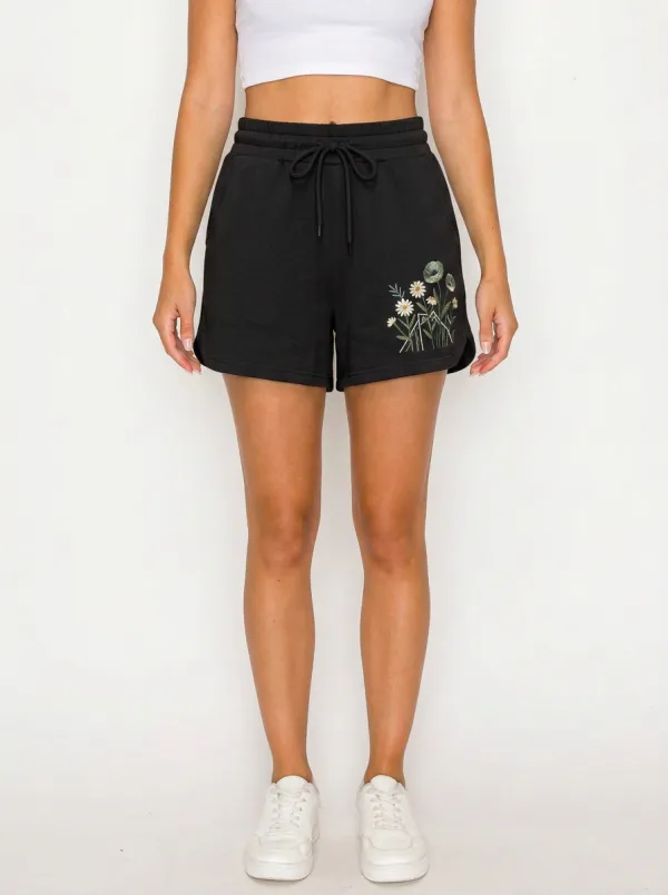Women's Curved-Hem Wildflower-Embroidered Shorts