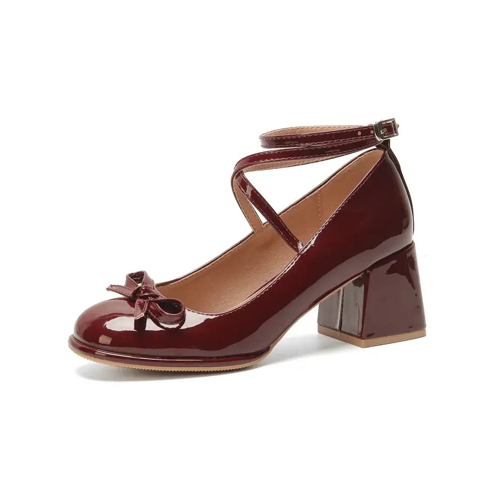 Bow-Detail Mary-Jane Round-Toe Pumps
