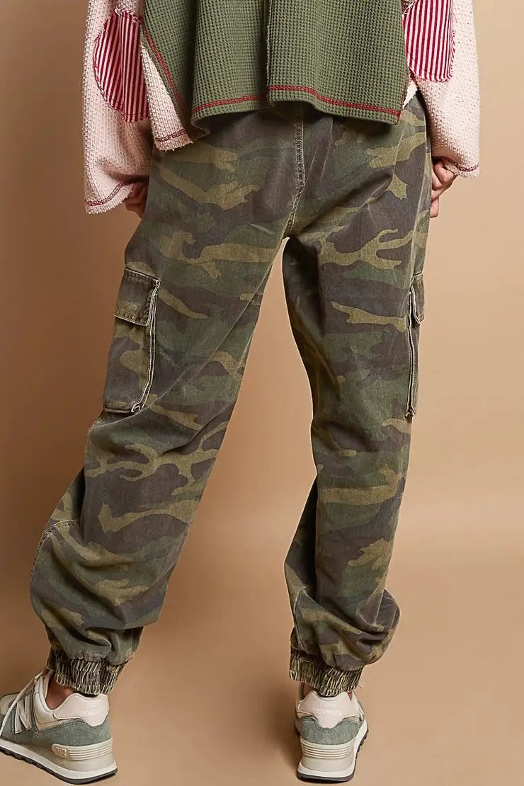 Roomy Cotton Blend Button Detail Casual Pants